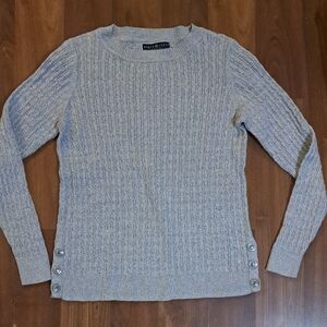 Karen Scott Petites Light Gray Cable Knit Sweater With Button Accent